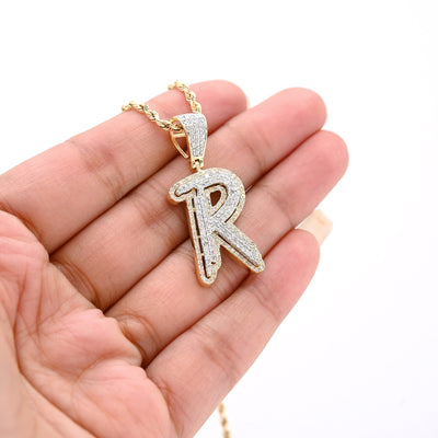 10k Yellow & White Gold 1 CTW Natural Diamond Initial "R" Pendant 4.7g Charm - Elite Jewelers - Charms & Pendants