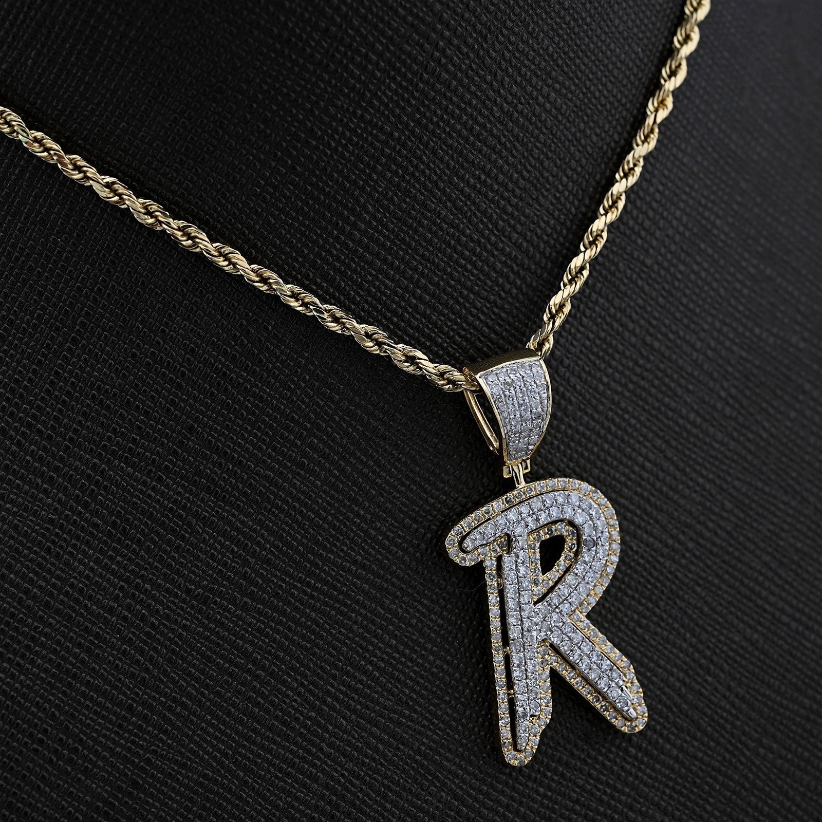 10k Yellow & White Gold 1 CTW Natural Diamond Initial "R" Pendant 4.7g Charm - Elite Jewelers - Charms & Pendants