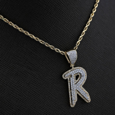 10k Yellow & White Gold 1 CTW Natural Diamond Initial "R" Pendant 4.7g Charm - Elite Jewelers - Charms & Pendants