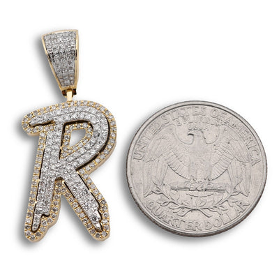 10k Yellow & White Gold 1 CTW Natural Diamond Initial "R" Pendant 4.7g Charm - Elite Jewelers - Charms & Pendants