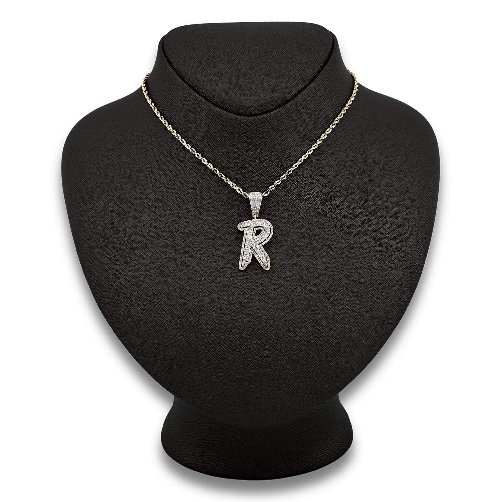 10k Yellow & White Gold 1 CTW Natural Diamond Initial "R" Pendant 4.7g Charm - Elite Jewelers - Charms & Pendants