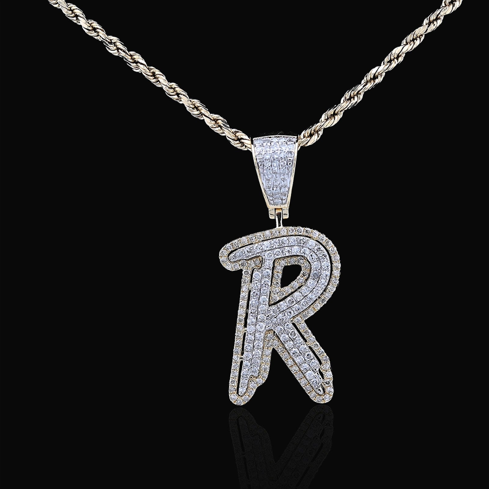 10k Yellow & White Gold 1 CTW Natural Diamond Initial "R" Pendant 4.7g Charm - Elite Jewelers - Charms & Pendants