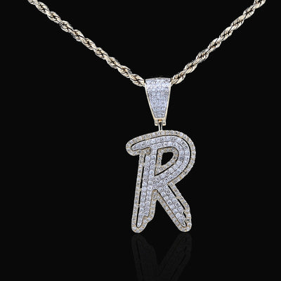 10k Yellow & White Gold 1 CTW Natural Diamond Initial "R" Pendant 4.7g Charm - Elite Jewelers - Charms & Pendants