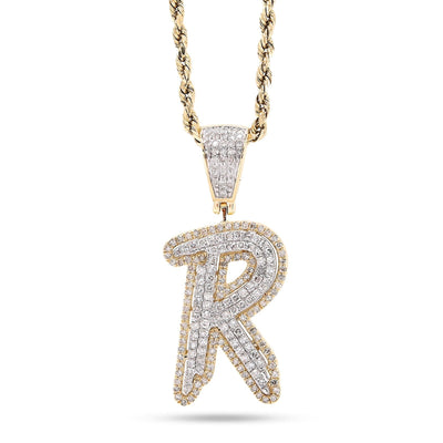 10k Yellow & White Gold 1 CTW Natural Diamond Initial "R" Pendant 4.7g Charm - Elite Jewelers - Charms & Pendants