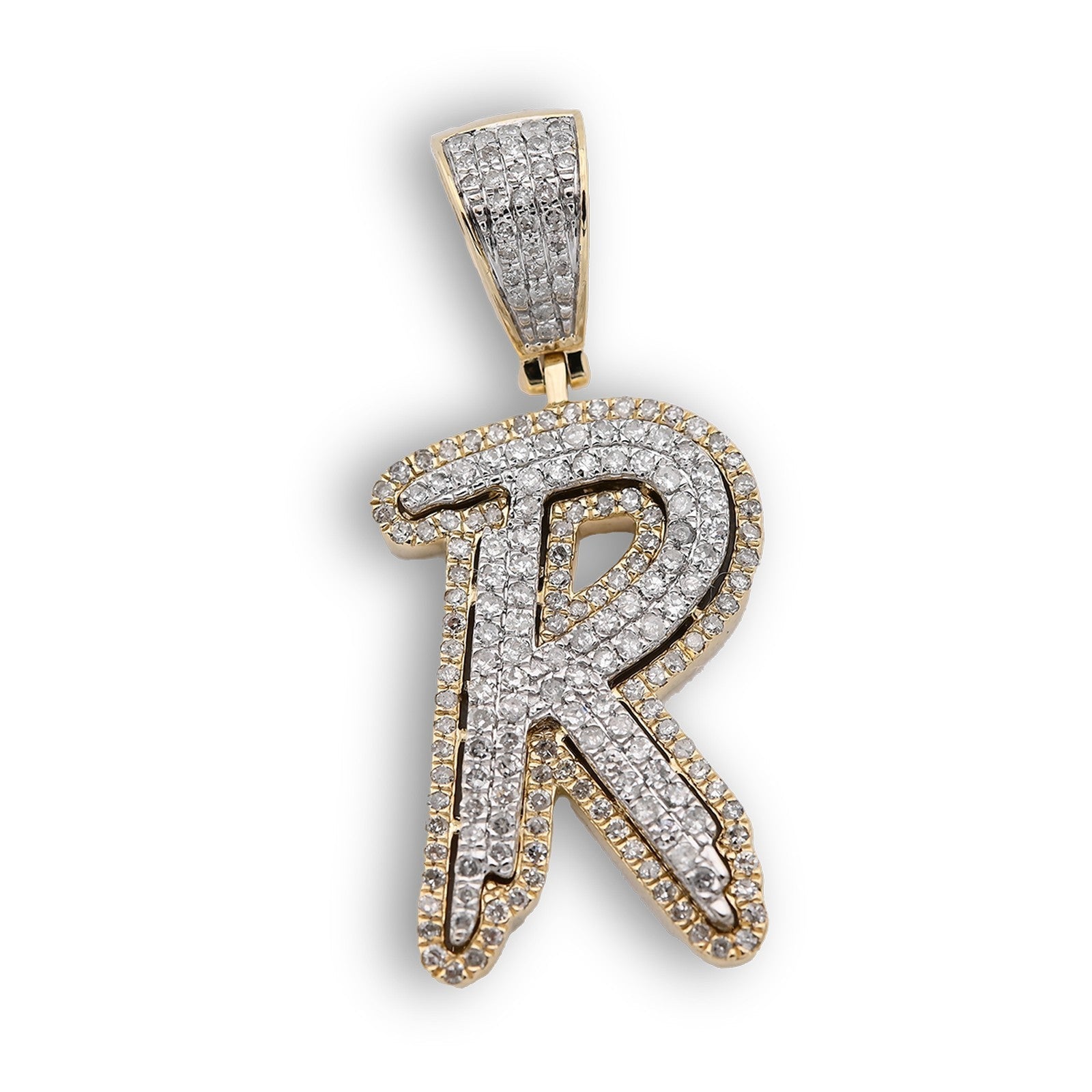 10k Yellow & White Gold 1 CTW Natural Diamond Initial "R" Pendant 4.7g Charm - Elite Jewelers - Charms & Pendants