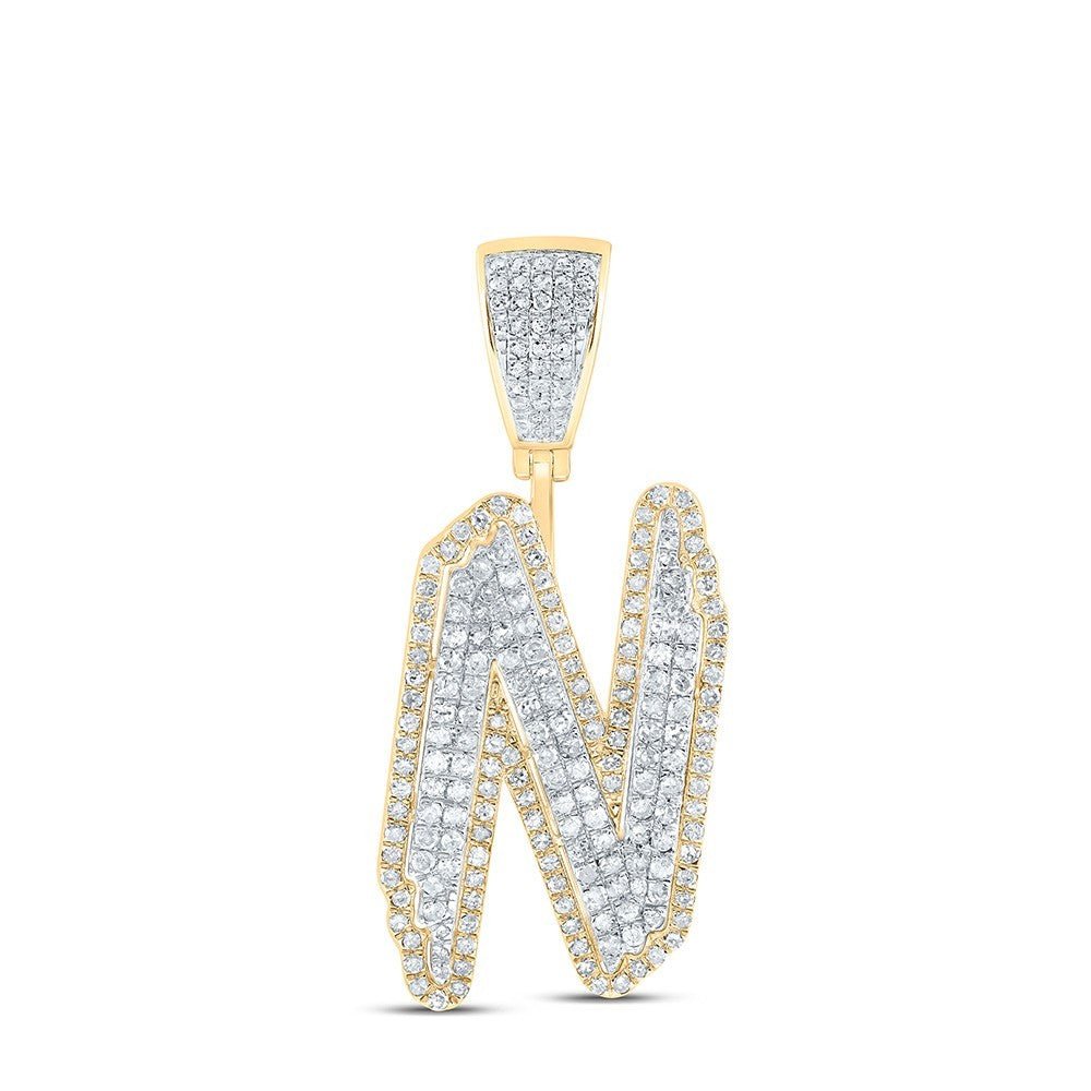 10k Yellow & White Gold 1.07 CTW Natural Diamond Initial "N" Charm 4.3g Pendant - Elite Jewelers - Charms & Pendants