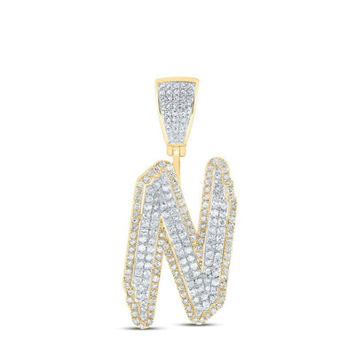 10k Yellow & White Gold 1.07 CTW Natural Diamond Initial "N" Charm 4.3g Pendant - Elite Jewelers - Charms & Pendants