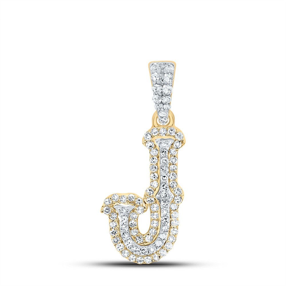 10k Yellow & White Gold 1.09gm 0.27CTW Natural Diamond Initial "J" Pendant Charm - Elite Jewelers - Charms & Pendants
