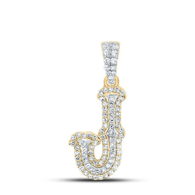 10k Yellow & White Gold 1.09gm 0.27CTW Natural Diamond Initial "J" Pendant Charm - Elite Jewelers - Charms & Pendants