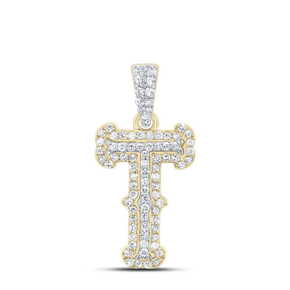 10k Yellow & White Gold 1.13gm 0.27CTW Natural Diamond Initial "T" Pendant Charm - Elite Jewelers - Charms & Pendants