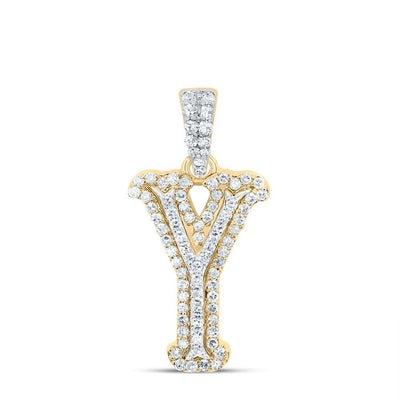 10k Yellow & White Gold 1.15gm 0.27CTW Natural Diamond Initial "Y" Pendant Charm - Elite Jewelers - Charms & Pendants