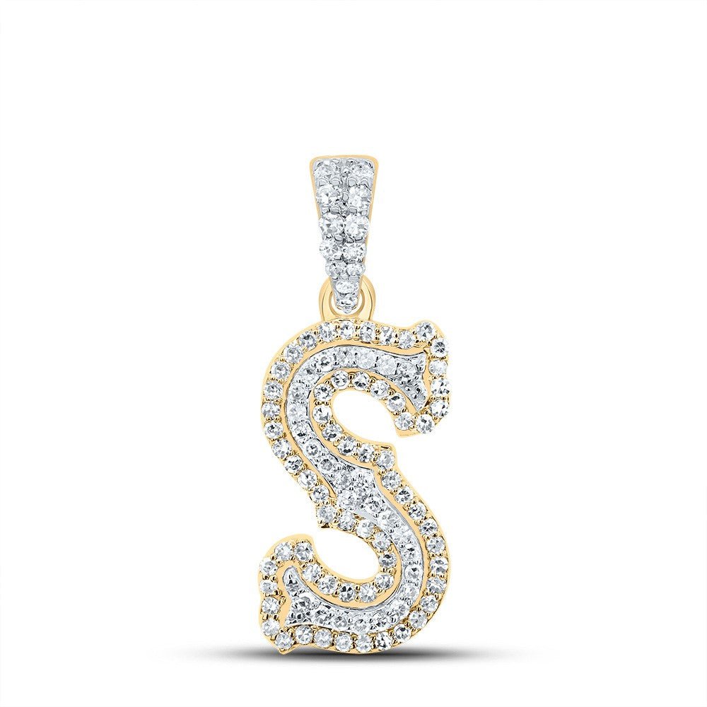 10k Yellow & White Gold 1.36gm 0.32CTW Natural Diamond Initial "S" Pendant Charm - Elite Jewelers - Charms & Pendants
