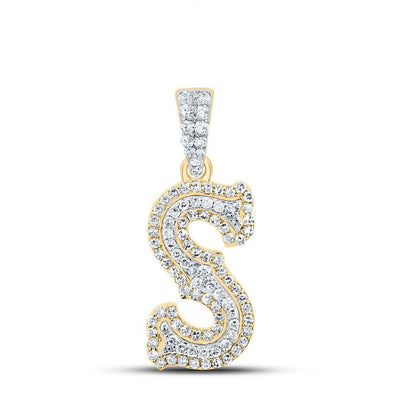 10k Yellow & White Gold 1.36gm 0.32CTW Natural Diamond Initial "S" Pendant Charm - Elite Jewelers - Charms & Pendants