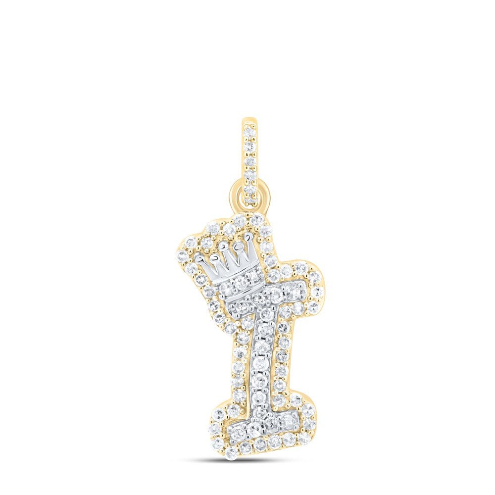 10k Yellow & White Gold 1.38gm 0.22CTW Natural Diamond Initial "I" Crown Pendant - Elite Jewelers - Charms & Pendants