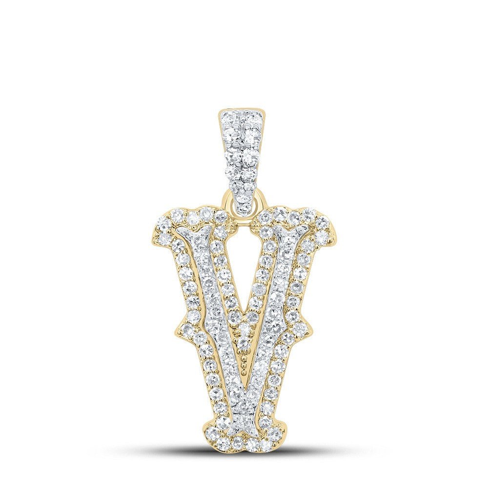10k Yellow & White Gold 1.38gm 0.31CTW Natural Diamond Initial "V" Pendant Charm - Elite Jewelers - Charms & Pendants