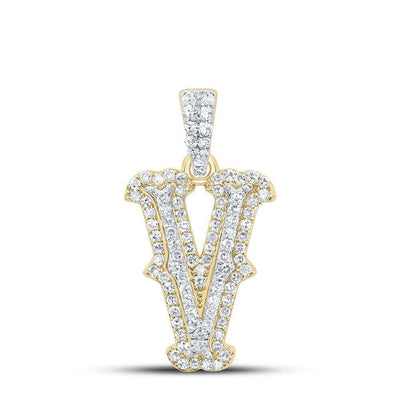 10k Yellow & White Gold 1.38gm 0.31CTW Natural Diamond Initial "V" Pendant Charm - Elite Jewelers - Charms & Pendants