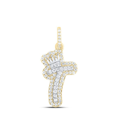 10k Yellow & White Gold 1.39gm 0.22CTW Natural Diamond Initial Crown "T" Pendant - Elite Jewelers - Charms & Pendants