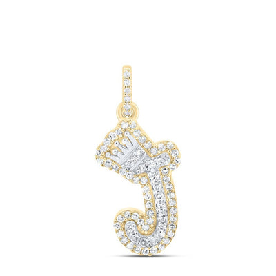 10k Yellow & White Gold 1.39gm 0.23CTW Natural Diamond Initial "J" Crown Pendant - Elite Jewelers - Charms & Pendants