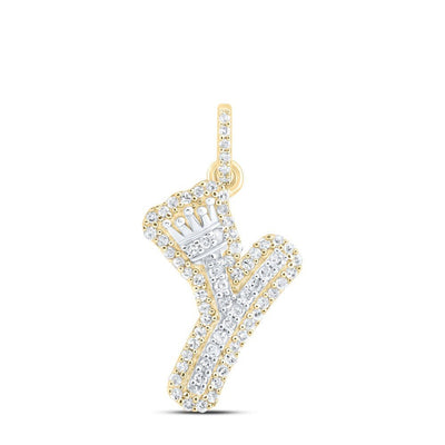 10k Yellow & White Gold 1.3gms 0.22CTW Natural Diamond Initial "Y" Crown Pendant - Elite Jewelers - Charms & Pendants