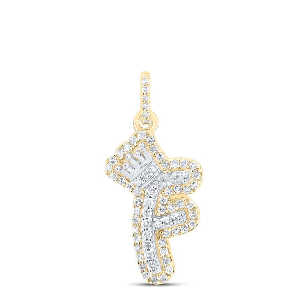 10k Yellow & White Gold 1.41gm 0.22CTW Natural Diamond Initial "F" Crown Pendant - Elite Jewelers - Charms & Pendants