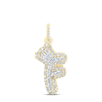 10k Yellow & White Gold 1.41gm 0.22CTW Natural Diamond Initial "F" Crown Pendant - Elite Jewelers - Charms & Pendants