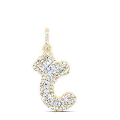 10k Yellow & White Gold 1.4gms 0.26CTW Natural Diamond Initial "C" Crown Pendant - Elite Jewelers - Charms & Pendants