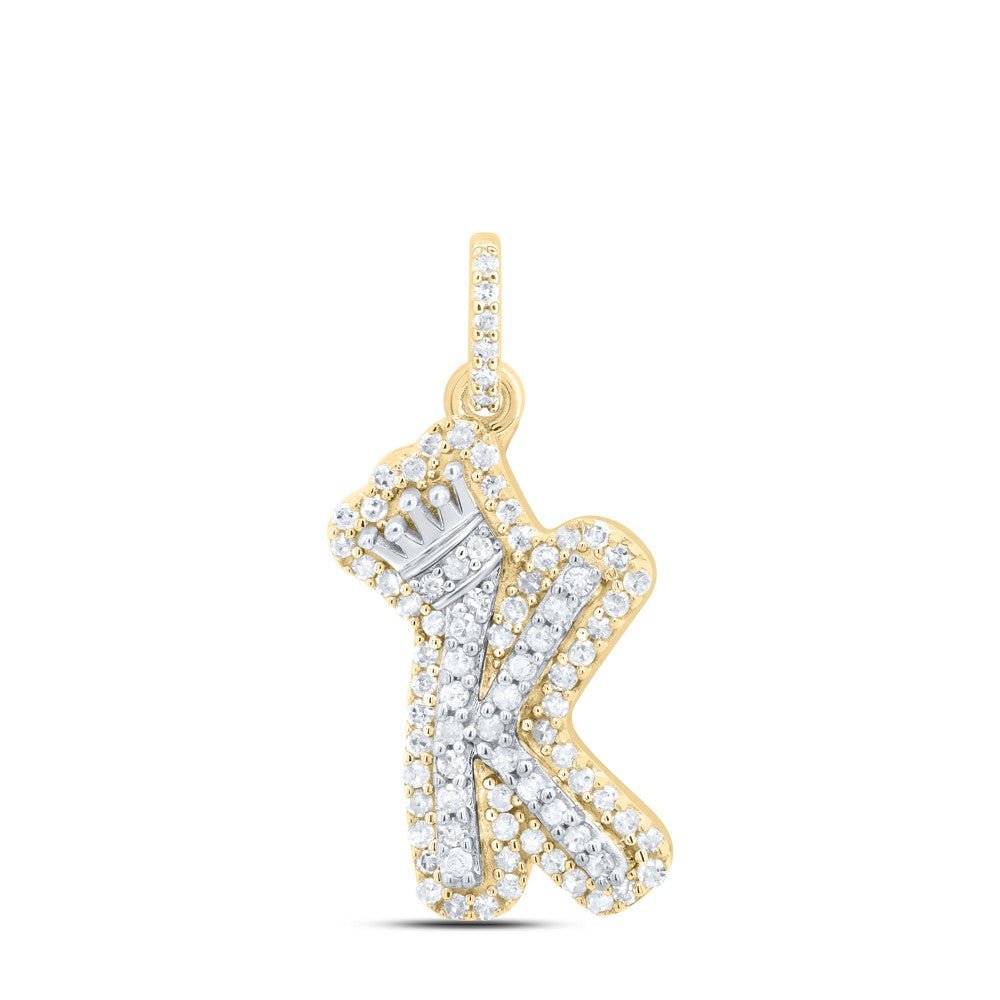 10k Yellow & White Gold 1.59gm 0.27CTW Natural Diamond Initial "K" Crown Pendant - Elite Jewelers - Charms & Pendants