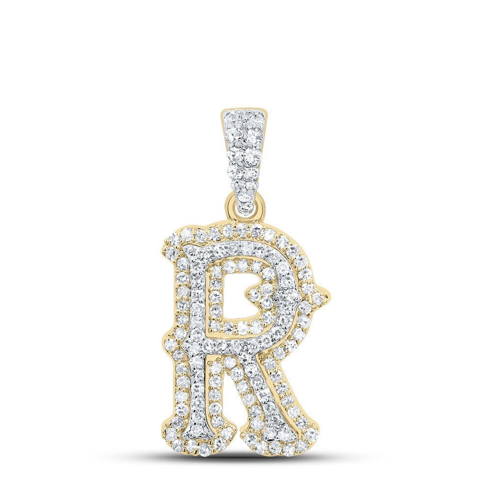 10k Yellow & White Gold 1.61gm 0.39CTW Natural Diamond Initial "R" Pendant Charm - Elite Jewelers - Charms & Pendants