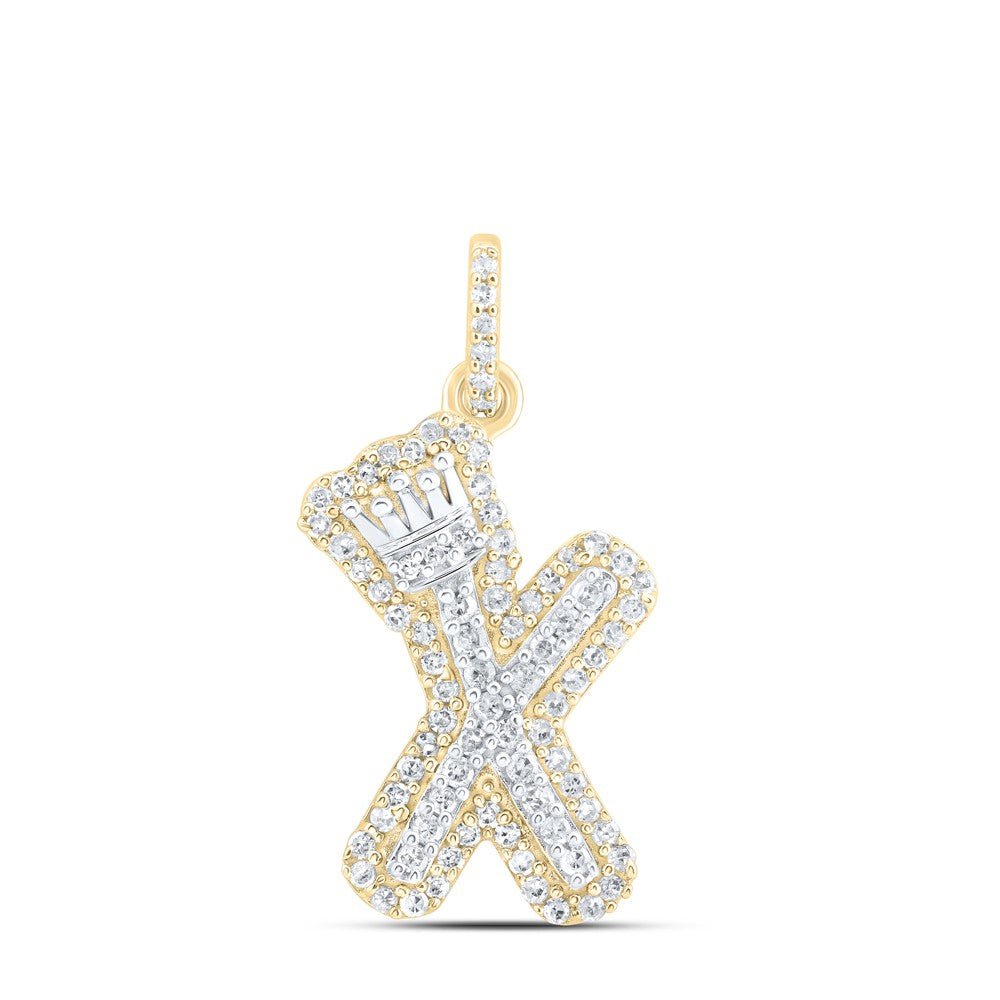 10k Yellow & White Gold 1.63gm 0.26CTW Natural Diamond Initial "X" Crown Pendant - Elite Jewelers - Charms & Pendants