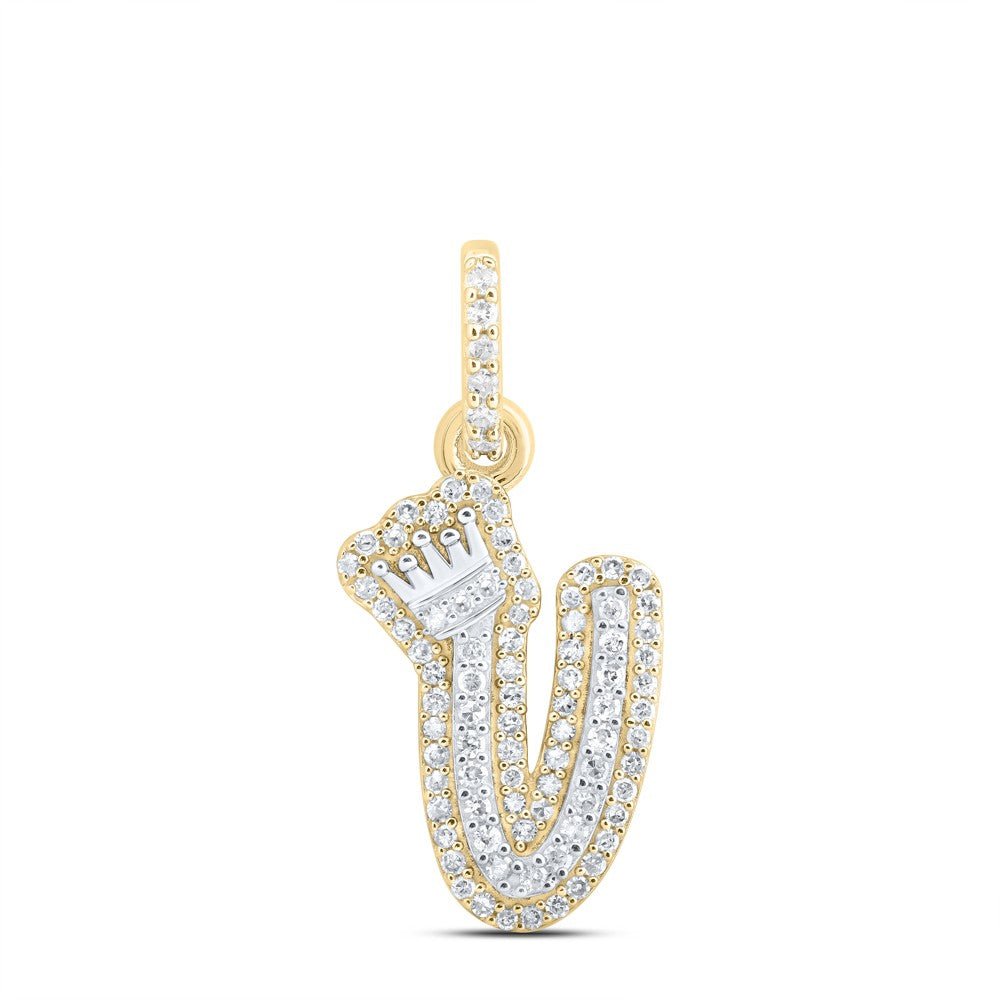 10k Yellow & White Gold 1.64gm 0.27CTW Natural Diamond Initial "V" Crown Pendant - Elite Jewelers - Charms & Pendants