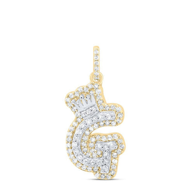 10k Yellow & White Gold 1.64gm 0.28CTW Natural Diamond Initial "G" Crown Pendant - Elite Jewelers - Charms & Pendants
