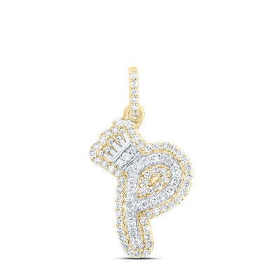 10k Yellow & White Gold 1.67gm 0.26CTW Natural Diamond Initial "P" Crown Pendant - Elite Jewelers - Charms & Pendants