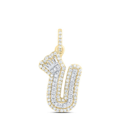 10k Yellow & White Gold 1.69gm 0.29CTW Natural Diamond Initial "U" Crown Pendant - Elite Jewelers - Charms & Pendants
