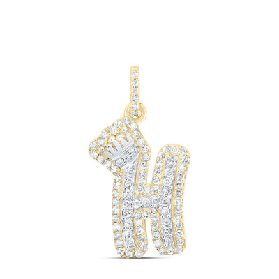 10k Yellow & White Gold 1.73gms 0.3CTW Natural Diamond Initial "H" Crown Pendant - Elite Jewelers - Charms & Pendants