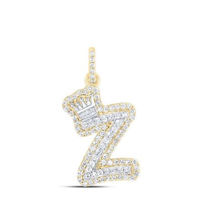 10k Yellow & White Gold 1.74g 0.31CTW Natural Diamond Initial "Z" Crown Pendant - Elite Jewelers - Charms & Pendants