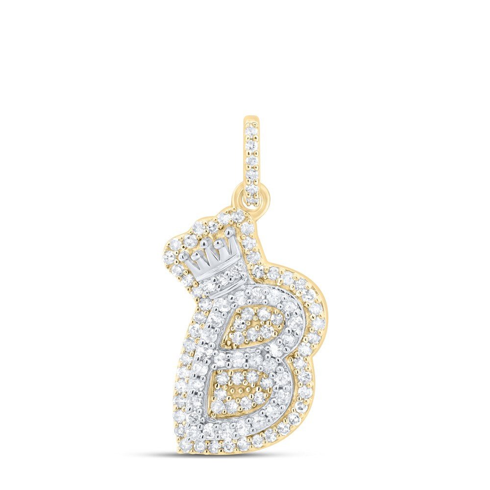 10k Yellow & White Gold 1.79gm 0.33CTW Natural Diamond Initial "B" Crown Pendant - Elite Jewelers - Charms & Pendants