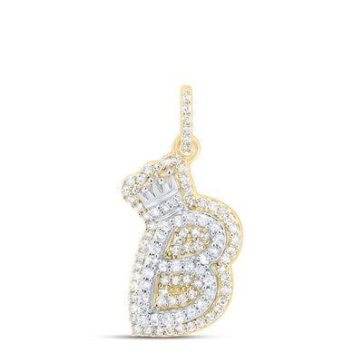10k Yellow & White Gold 1.79gm 0.33CTW Natural Diamond Initial "B" Crown Pendant - Elite Jewelers - Charms & Pendants