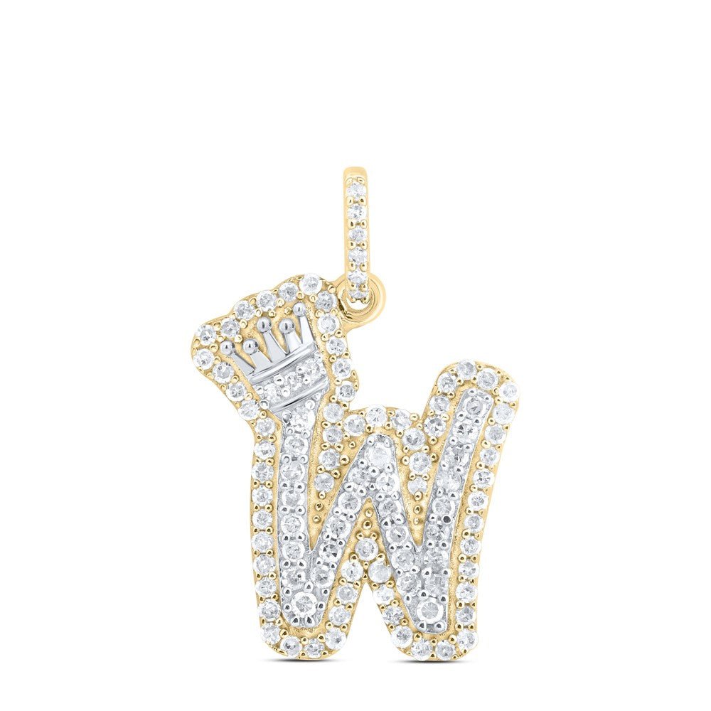 10k Yellow & White Gold 1.82g 0.33CTW Natural Diamond Initial "W" Crown Pendant - Elite Jewelers - Charms & Pendants