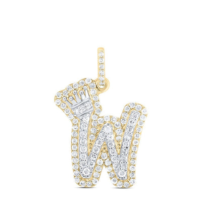 10k Yellow & White Gold 1.82g 0.33CTW Natural Diamond Initial "W" Crown Pendant - Elite Jewelers - Charms & Pendants
