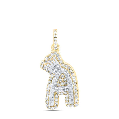 10k Yellow & White Gold 1.82gm 0.28CTW Natural Diamond Initial "A" Crown Pendant - Elite Jewelers - Charms & Pendants