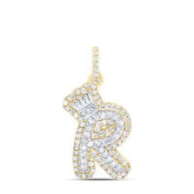 10k Yellow & White Gold 1.83gm 0.31CTW Natural Diamond Initial "R" Crown Pendant - Elite Jewelers - Charms & Pendants