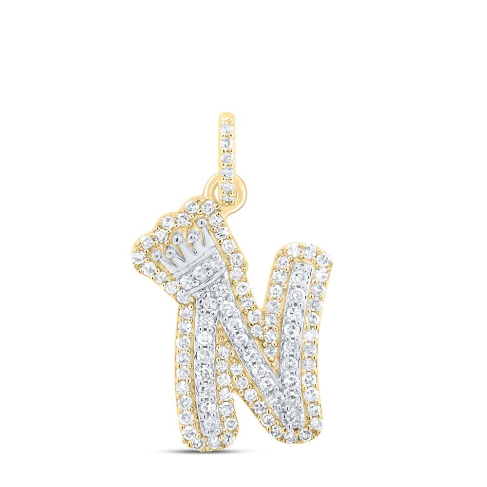 10k Yellow & White Gold 1.8gms 0.32CTW Natural Diamond Initial "N" Crown Pendant - Elite Jewelers - Charms & Pendants
