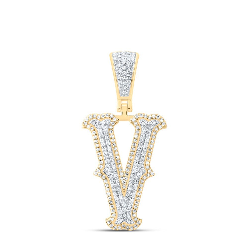 10k Yellow & White Gold 3.6g 0.55CTW Natural Diamond Initial "V" Pendant Charm - Elite Jewelers - Charms & Pendants