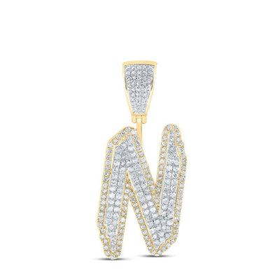 10k Yellow & White Gold 4.3g 1.07CTW Natural Diamond Initial "N" Pendant Charm - Elite Jewelers - Charms & Pendants