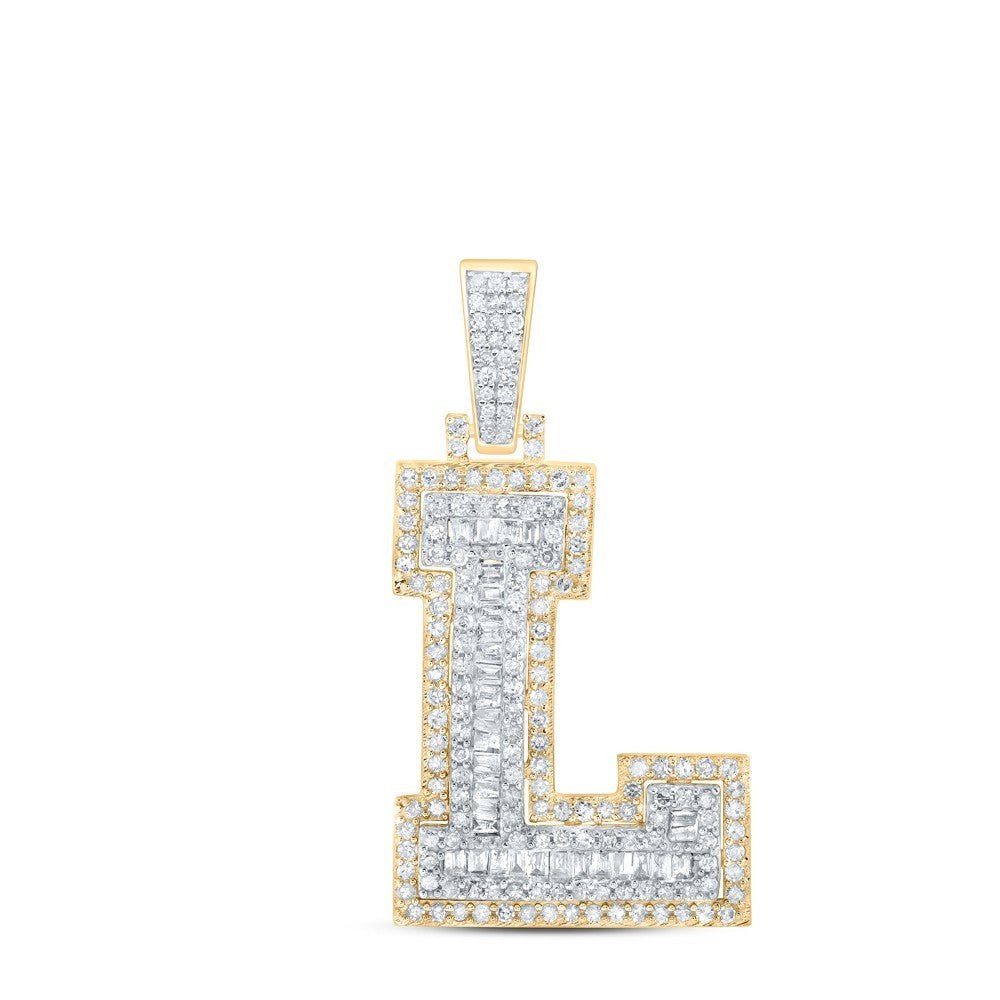 10K Yellow & White Gold 5/8CT Natural Diamond Initial "L" Pendant Men Charm 3.2g - Elite Jewelers - Charms & Pendants