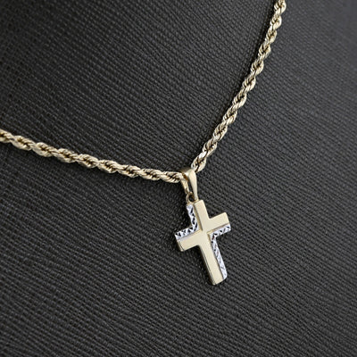 10k Yellow & White Gold Cross Pendant Religious 0.7gms Charm For Unisex Adults - Elite Jewelers - Charms & Pendants
