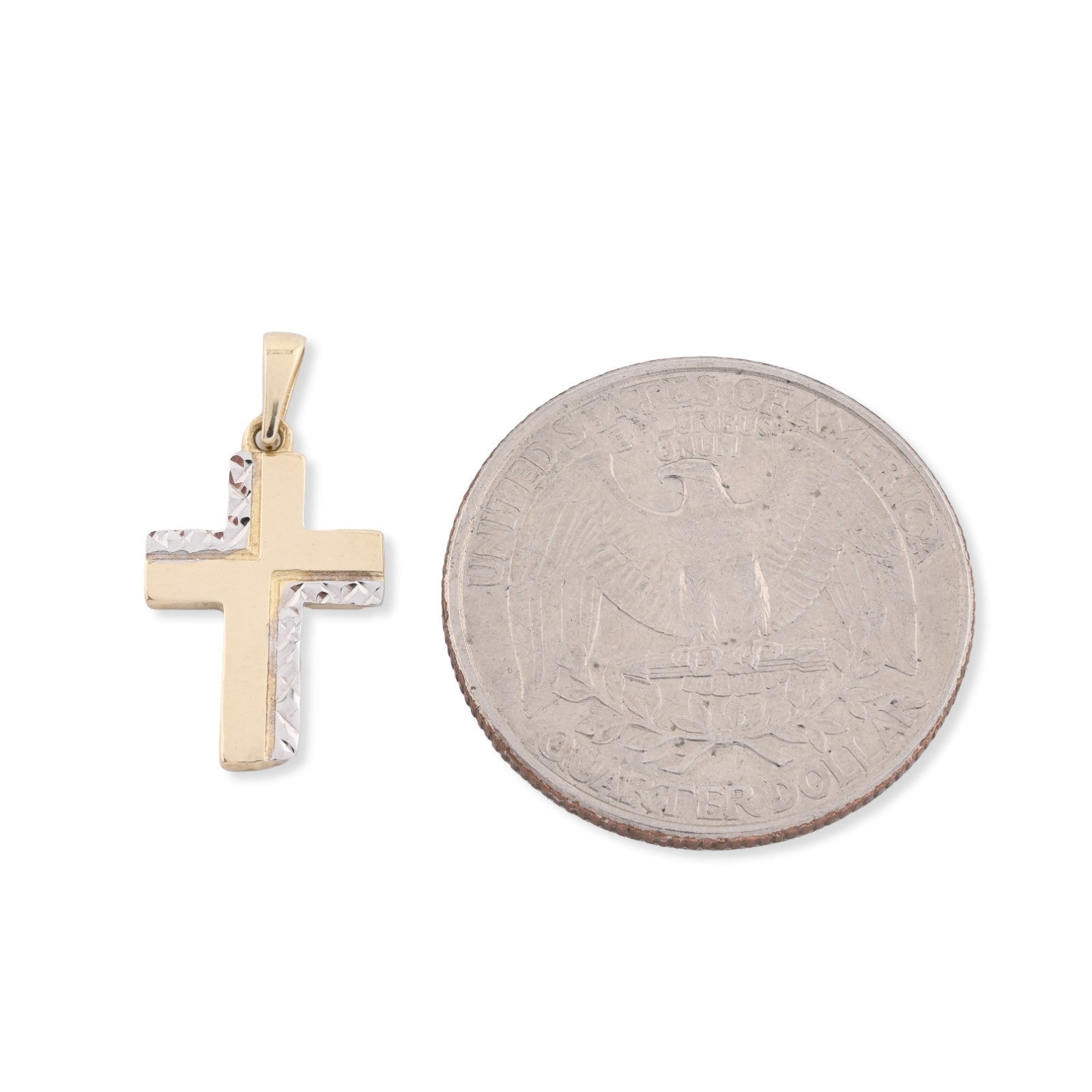 10k Yellow & White Gold Cross Pendant Religious 0.7gms Charm For Unisex Adults - Elite Jewelers - Charms & Pendants