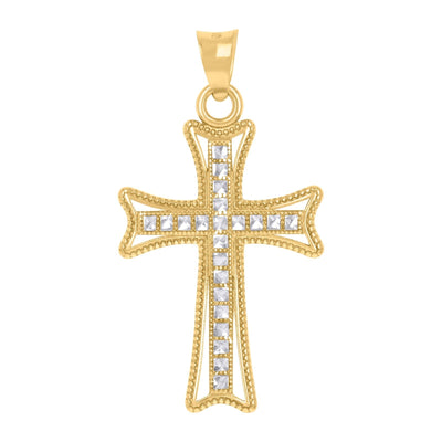 10k Yellow & White Gold Diamond - Cut Christian Cross Religious Charm 1.5g Pendant - Elite Jewelers - Charms & Pendants