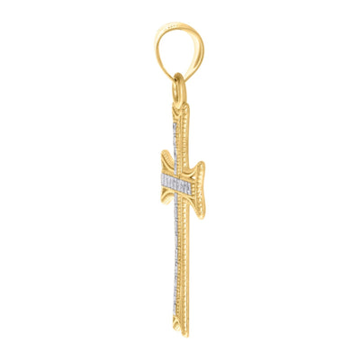 10k Yellow & White Gold Diamond - Cut Christian Cross Religious Charm 1.5g Pendant - Elite Jewelers - Charms & Pendants
