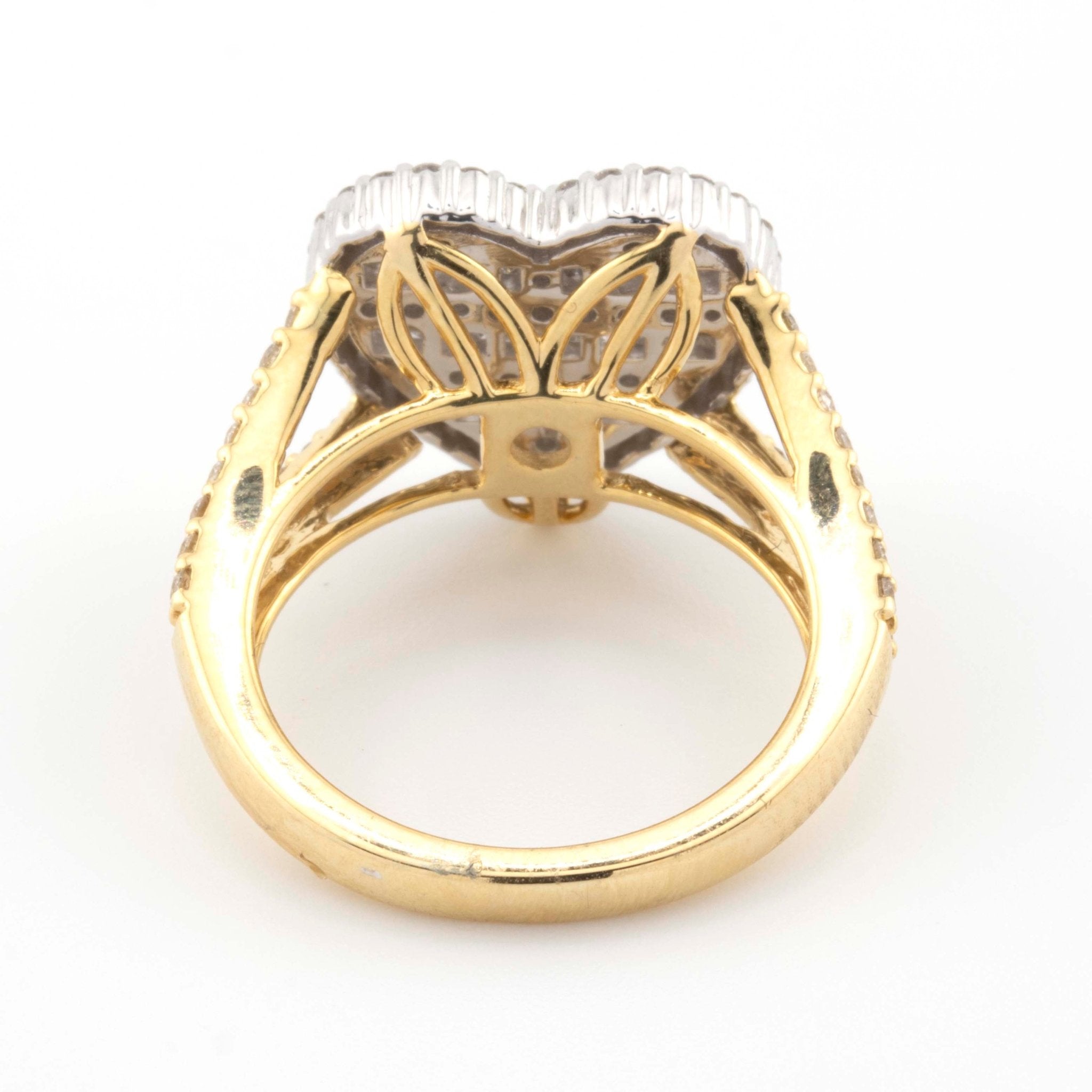 10K Yellow White Gold Heart 1.01CT Baguette Round Diamond Ring - Elite Jewelers - Rings